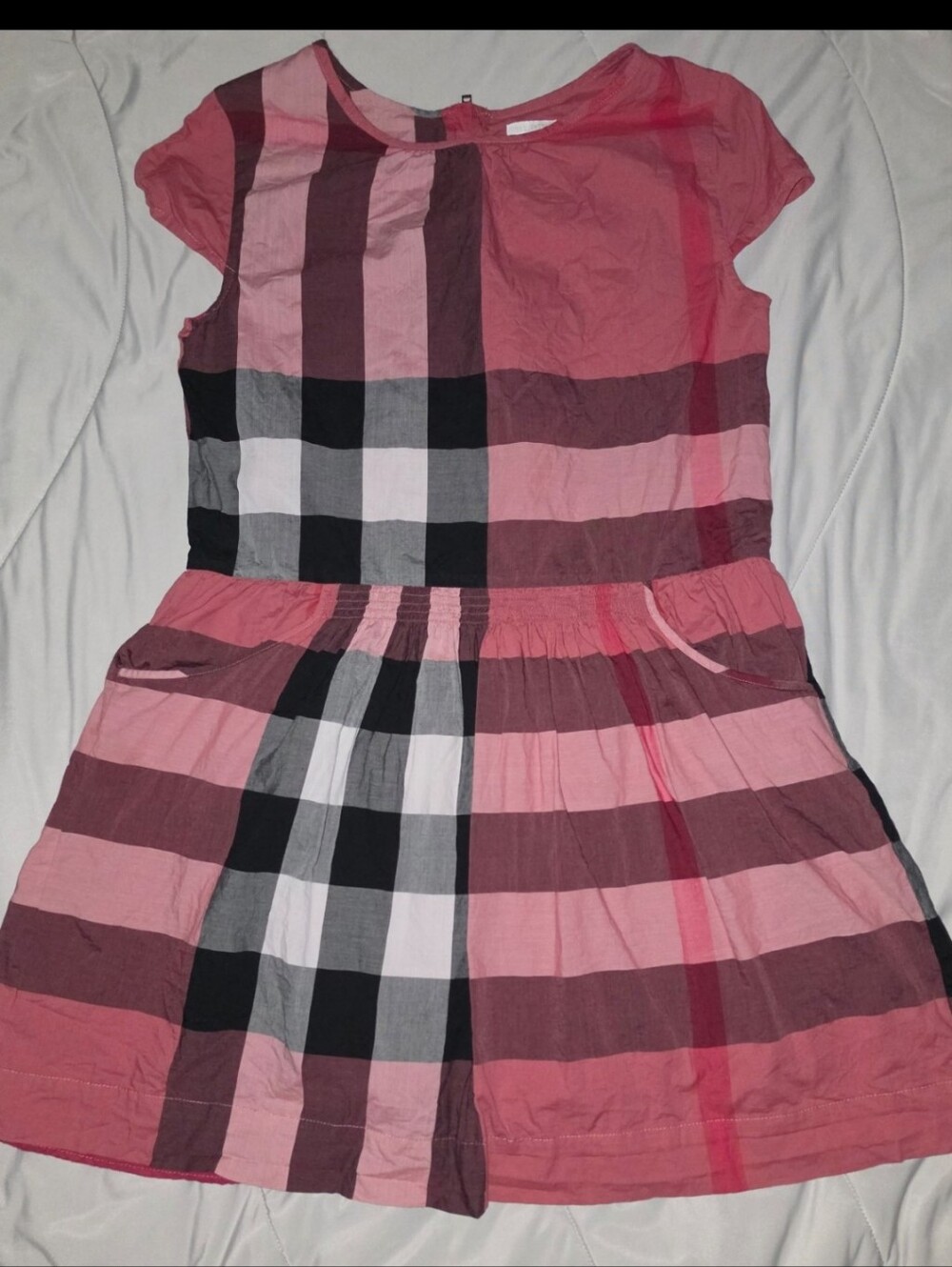 Burberry Girls Pink Plaid Short-Sleeve Cotton Dress